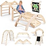 Woodure 7-in-1 Montessori Klettergerüst Indoor Set, Verformbares Kletterdreieck mit Rutsche & Kletterbogen, Hölzernes Pikler Dreieck zum Baby Klettern, Klettergerüst Montessori Spielzeug ab 1-6 Jahre