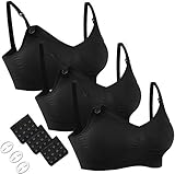 HOFISH Damen 3er-Pack Nahtlose Still-BHS für Schwangerschaft, volle Abdeckung, mit zusätzlichen BH-Verlängerungen & Clips, Größe Large, 3er-Pack (Schwarz)
