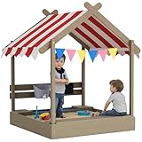 Outsunny Sandkasten mit Dach, Sandkiste aus Holz mit Sitzplatz, Spielhaus, 124 x 116 x 146 cm Sandbox mit Tafel für 3-7 Jahre Kinder, Garten, Grau