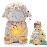 DASIAUTOEM Schlummer Kuscheltier Schaf, Baby Einschlafhilfe mit Herzschlag, Schlummer mit Sanfter Musik, Angstlinderung Plüschtiere, Kuscheltier Kinder Spielzeug, Babyparty Geschenk (Kaffee)