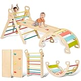 Giant bean 5-in-1 Montessori Kletterdreieck mit Kletterbogen und Rutsche, Holzdreieck für Kleinkinder ab 2-5, Indoor Kletterspielzeug, Regenbogen mit Griff (M)