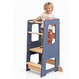 KYWAI® – Montessori Lernturm ab 1 Jahr, aus robustem Holz, Premium-Modell in Großformat, Learning Tower mit Doppelter Sicherheitsbarriere, Antirutschstreifen, Höhenverstellbar
