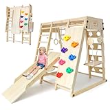 SOFTHOM Maxi Indoor Klettergerüst, Klappbares Montessori，Indoor-Spielplatz für Kinder ab 1 Jahr, Klettergerüst mit Rutsche, Schaukel, Kletterwand, 10-in-1-Kletterset aus Holz
