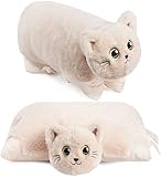 BRUBAKER Kuscheltier-Kissen Katze - 2 in 1 Plüschtier und Kuschelkissen - 40 x 30 cm Kuschelkatze - aufklappbares Kinder Plüschkissen mit Klettverschluss - Tierkissen Katzenkissen - Beige