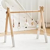 WOODEN TEETHER Spielbogen Baby aus Holz mit 5 abnehmbaren sensorischen Spielzeugen | Montessori Holzspielbogen Play Gym ab 0 Monaten Neugeborenes Baby Geschenk