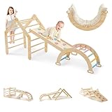 DENMOSTY 7-in-1 Montessori Klettergerüst Indoor ab 1 Jahr - Kletterdreieck mit Rutsche, Kletterbogen mit Kissen, Pikler Dreieck Baby Klettern Indoor Spielplatz Holz für Kinder und Kleinkinder