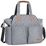 Lekebaby Baby Wickeltasche mit Wickelunterlage, 19 Taschen, Diaper Bag Bote Groß Reisewindeltasche für Mama und Papa, Multifunktions Babytasche für Reise, Grau Gesteppt