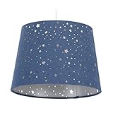 Relaxdays Kinderzimmerlampe Sterne, hängende Schirmlampe für Jungen, Sternenhimmel Motiv, E27, runder Stoffschirm, blau, 122 x 27 x 27 cm