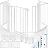 KIDUKU® Kaminschutzgitter mit Tür Metall 240 cm | Absperrgitter Ofenschutzgitter faltbar | Konfigurationsgitter inkl. 4 Elementen (Weiß)