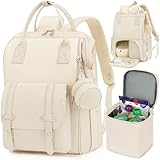 ROSEGIN 25L Dual-Use Wickeltasche Rucksack, Milchpumpen Tasche mit Kühltasche, Passend für Momcozy, Philips, Medela, Geeignet für 15,6' Laptop, 15 Fächer, Kinderwagengurte, Schnullerhalter,Weiß