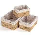 Otauoaea Aufbewahrungskorb Korb mit Futter, 3 Stück Spielzeug Aufbewahrung Körbchen Handgewebt,Boho-Decor Recyclebarem Geflochten Wickeltisch Organizer Körbchen Kinderzimmer Boxen Basket Kleiner(Jute)