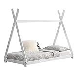 [en.casa] Kinderbett Onejda in Tipi-Design Bodenbett Jugendbett aus Kiefernholz Weiß 90 x 200 cm