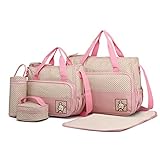 Miss Lulu 5er-Set Baby Wickeltasche Babytasche Tasche Mutter Windeltasche Handtasche Schultertasche Flaschenhalter mit wickelunterlage (Pink)
