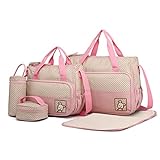 Miss Lulu 5er-Set Baby Wickeltasche Babytasche Tasche Mutter Windeltasche Handtasche Schultertasche Flaschenhalter mit wickelunterlage (Pink)