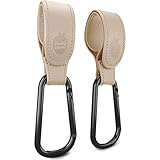 Baby Uma Premium Kinderwagenhaken in Lederoptik (2er-Pack) - Universelles Kinderwagen Zubehör, Karabinerhaken groß & rutschfest, 5 kg Belastbarkeit pro Karabiner (Beige)