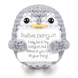 ASMPCUE Positive Pinguin Geschenke mit Positivkarte, Creative Knitting Wool Doll Positive Frog Stressabbau Fluffy Stuffies Lucky Charm Courage Gift, Get Well Gift, Cheer Up School Gift