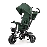 Kinderkraft AVEO Dreirad ab 9 Monate bis 25 kg, Kinderdreirad mit schubstange, Kompakte zusammenklappen, drehbarer Sitz, ausklappbarem Verdeck mit sonnenschutz, Getränkehalter korb im set, Grün