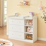 [en.casa] Wickelkommode Beldinupp Wickeltisch mit 3 Schubladen und 3 Regalfächern 93 x 110 x 55 cm Kommode mit abnehmbarer Wickelauflage Weiß