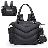 MISS FONG Wickeltasche Wickelrucksack Rucksack Groß, Puffer Baby Rucksack Organizer mit Wickelunterlage Schnullertasche,Kinderwagen Tucksack mit 10 Taschen für Mama,Schwarz
