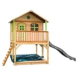 AXI Spielhaus Marc mit Sandkasten & Grauer Rutsche | Stelzenhaus in Braun & Grün aus FSC Holz für Kinder | Spielturm mit Wellenrutsche für den Garten