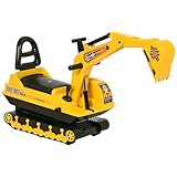 HOMCOM Sitzbagger Aufsitzbagger mit Schaufel Hupe, Kinderbagger mit Stauraum unter Sitz, Rutschauto Baggerfahrzeug zum Sitzen bis 30kg, Draufsitzen Sandbagger für Kinder 1,5-4 Jahre Gelb