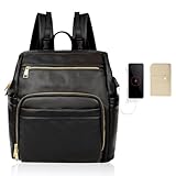 MISS FONG Wickelrucksack Wickeltasche Große, Baby Rucksack Wickelrucksack Leder Lässig Babytasche Kapazität Mit 18 Wickeltasche Organizer, Wickelunterlage für Mama & Papa-Schwarz