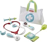 FISHER-PRICE Arzttasche - Spielzeug-Arztkoffer mit 7 medizinischen Spielzeugen, inklusive Stethoskop, Thermometer und Spritze, fördert Rollenspiel und Kreativität, für Kinder ab 3 Jahren, DVH14