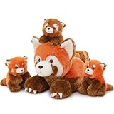 MorisMos 4 stücke Roter Panda Kuscheltier XXL Set, 45cm lang riesen Roter Panda Kuscheltier mit Babys im Bauch, pandateddy Plüschtier Stofftier Geburtstag Geschenk für Kinder Baby