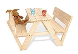 Pinolino Kindersitzgarnitur Nicki für 4 mit Lehne, aus massivem Holz, 2 Bänke mit Rückenlehne, 1 Tisch, empfohlen ab 2 Jahren, Natur