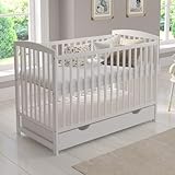Love For Sleep Babybett Beistellbett 120x60cm mit Schaumstoffmatratze Weiß Jacob Kinderbett Baby Bett Holz - Kinderbett Babybett, Mitwachsend Gitterbett Baby Bed