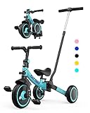 besrey 7 in 1 Kleinkind-Dreirad mit Lenkschiebegriff für 1-5 Jahre, faltbares Laufräder, Kleinkind-Fahrrad mit Radkupplung, größere Räder, abnehmbare Pedale, höhenverstellbarer Sitz,Grün