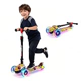 Tretroller für Kinder von 3-12 Jahren, 3-rädriger Klapproller mit höhenverstellbarem Lenker, extrabreiter Standfläche für Outdoor-Aktivitäten(Gelb)