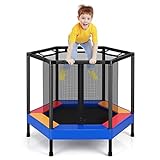 COSTWAY Kinder Mini Trampolin mit Sicherheitsnetz, φ122cm Kindertrampolin Indoor für Jungs & Mädchen im Alter von 3-6 Jahren