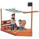 Outsunny Sandkasten Sandkiste groß mit Abdeckung im Schiff Design Matschekiste aus Holz Segelschiff Spielhaus mit Küchenspielset Aufbewahrung für Kinder 3-7 Jahre Grün 180 x 103 x 144,5 cm