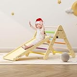 BanaSuper 2 in 1 Kinder Regenbogen Dreieck Kletterer Set Faltbares Kletterdreieck aus Holz mit Rampe Montessori Spielzeug für Kleinkinder Kinder