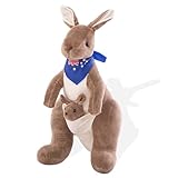 SYTTNUM Känguru Plüschtier Plüschtiere,Plüsch Känguru,Kuscheltier Mutter und Kind Känguru,Mutter und Kind Känguru Puppe,Kuscheltier für Kinder zum Kuscheln und Spielen(32cm)
