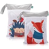 Windeltasche Wetbag 2er ​Stoffwindeln Nasstaschen: Windeltaschen Nasstaschen Nasse und Trocken Wiederverwendbar Wasserdicht mit Reißverschluss Nasstaschen für Unterwegs Baby Kleinkind Reisen
