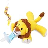 Zooawa Baby Schnuller, Lionet Schnullerhalter mit abnehmbarem Plüsch Kuscheltier Spielzeug für Kleinkinder Jungen Mädchen 3-18 Monate - Gelb + Grau