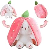 Hasen Verstecken, Gefülltes Kaninchen mit Karotten und Erdbeeren, Floppy Ear Weiches Plüsch-Kaninchen-Spielzeug, Neugeborenen-Dusche-Geschenk für Mädchen, Säuglingsversteckspiel (Strawberry 20cm)