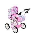 Bayer Chic 2000® 3in1 Kombi Puppenwagen Leni - Flowers Rosa - faltbar, höhenverstellbarer Griff 43-67 cm, Tragetasche – Puppen bis 46 cm, ab 3 J.