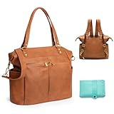 MISS FONG Wickelrucksack Wickeltasche Leder, Baby Rucksack Wickelrucksack Große Kapazität Mit 13 Wickeltasche Organizer, Wickelunterlage für Mama & Papa Wasserdichter Rucksack-Braun