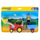 Kinderspielzeug-Traktor mit Anhänger und Spielfigur (Playmobil 1.2.3.)