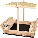 für Dich NEU: needs&wants® Sandkasten aus Holz mit Dach, Abdeckung, Sitzbänke u. Boden könnte bei Dir im Garten Stehen.