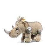 Steiff 085529 - Original Plüschtier Nasilie Nashorn, Back in Time Kuscheltier ca. 28 cm, Markenplüsch mit Knopf im Ohr, Schmusefreund für Babys von Geburt an, graubeige
