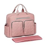 KONO Baby Wickeltasche Windeltasche zum Aufhängen am Kinderwagen, große Weekender Reisetasche für Mama & Papa mit isolierten Fächern, Wickelauflage, wasserdicht und leicht (37x37x14,5cm)(Rosa)