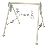 Hess Holzspielzeug 13381 - Spielgerät aus Holz, Serie Bär, für Babys, handgefertigter Spielbogen mit Figuren und Rasseln, nature blau, ca. 60 x 58 x 55 cm