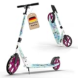 STAR SCOOTER Aluminium Kickscooter Roller Kinderroller Tretroller für Jungen und Mädchen ab 6-7 Jahre | Big 205mm Wheel mit XXL Trittbrett Scooter für Kinder und Erwachsene | Weiß & Türkis