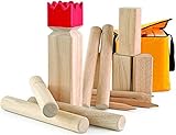 Carromco Original Wikingerschach Holz Premium – Kubb Spielset aus Gummibaumholz, wetterfest, inkl. Tragetasche – Outdoor Geschicklichkeitsspiel für Garten & Strand