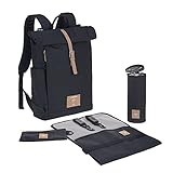 LÄSSIG Wickeltasche, Wickelunterlage, Kinderwagenbefestigung, Flaschenhalter nachhaltig produziert/GRE Rolltop Backpack, Blau (Night Blue)