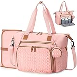 Tonyeee Wickeltasche mit Schnullertasche und Wickelunterlage, Wickelrucksack Multifunktions-Babytasche für Große Reisewindeltasche für Mama und Papa, isolierten Taschen-Rosa